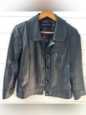 Dana Buchman Black Leather Jacket Coat Y2K Mod Retro Statement Soft Size 8